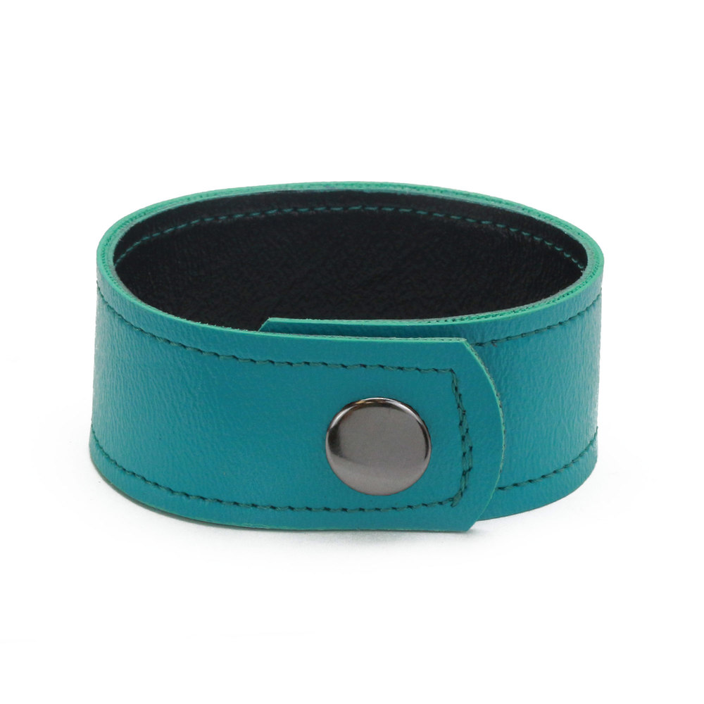 Leather & Faux Leather Vegan Faux Leather Cuff Bracelet 1" Turquoise with Stitching, 7" Long